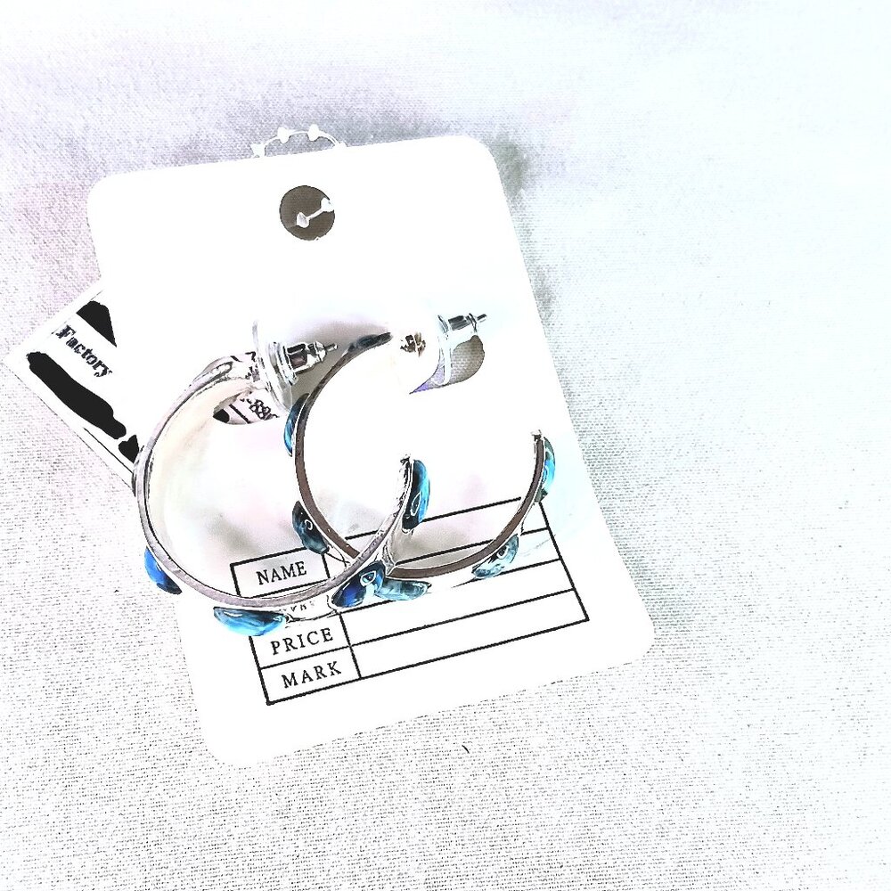 New Blue Marble Hoop Earrings